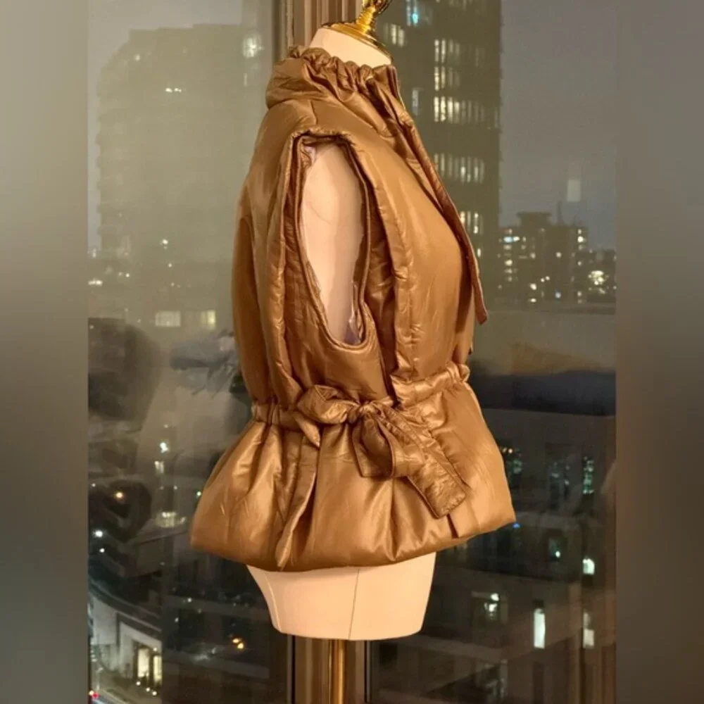 🆕 GANNI 🧿 NWOT Padded Sleeveless Jacket, Khaki Green - Sz S / M - Picture 10 of 16